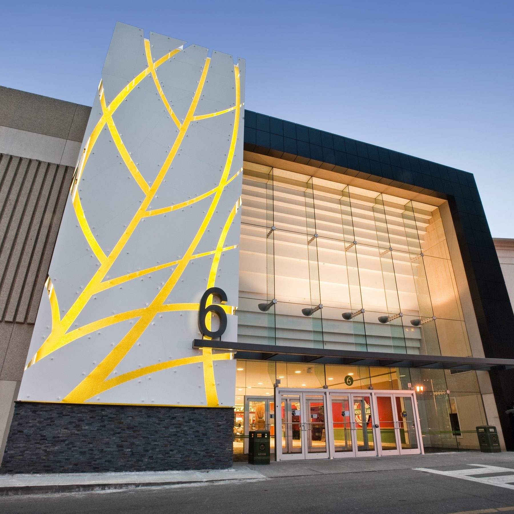 Custom-fabricated Alpolic mall entrance with branch pattern