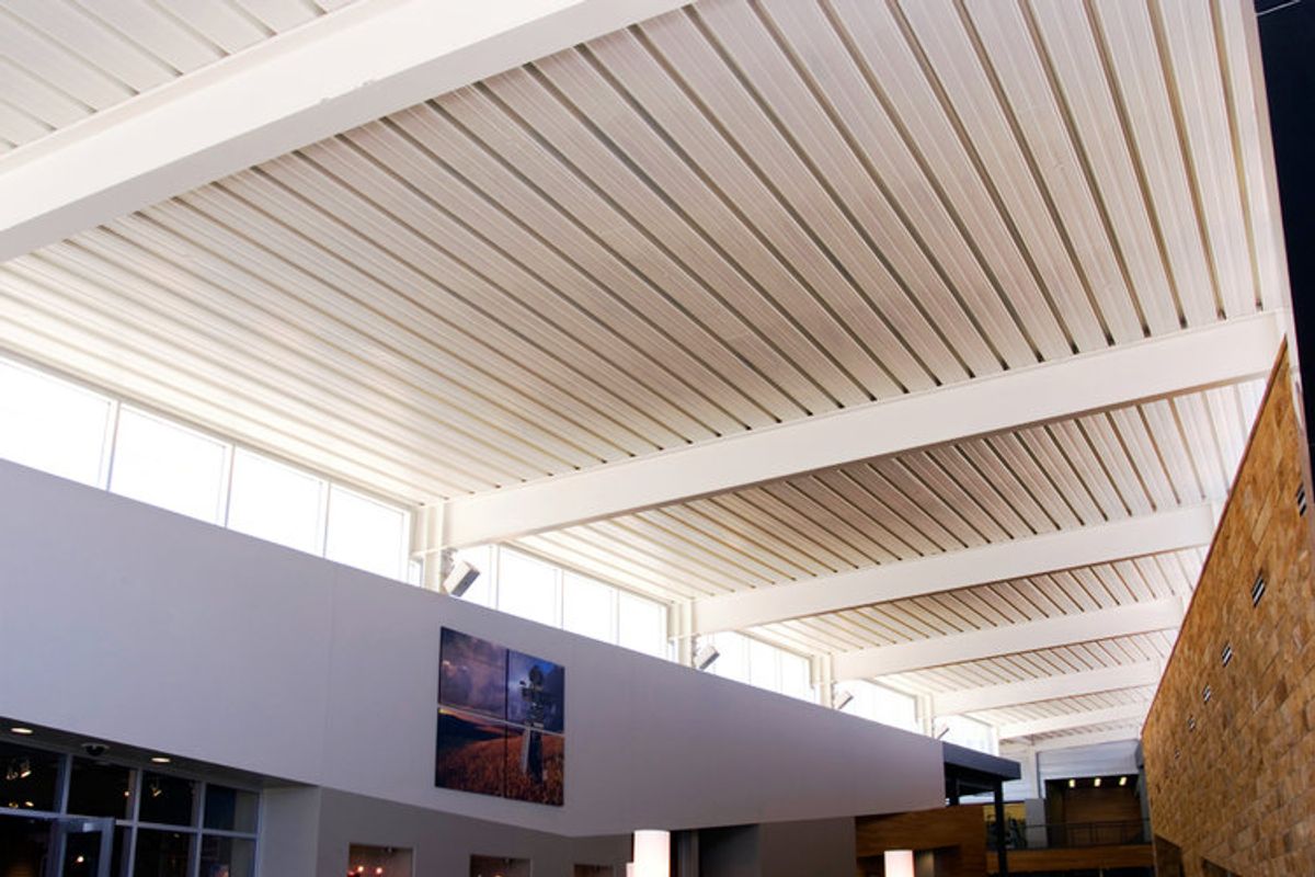 EPIC Metals Canada — Toris linear-plank soffit ceiling system, supplied by Exterior Technologies Group