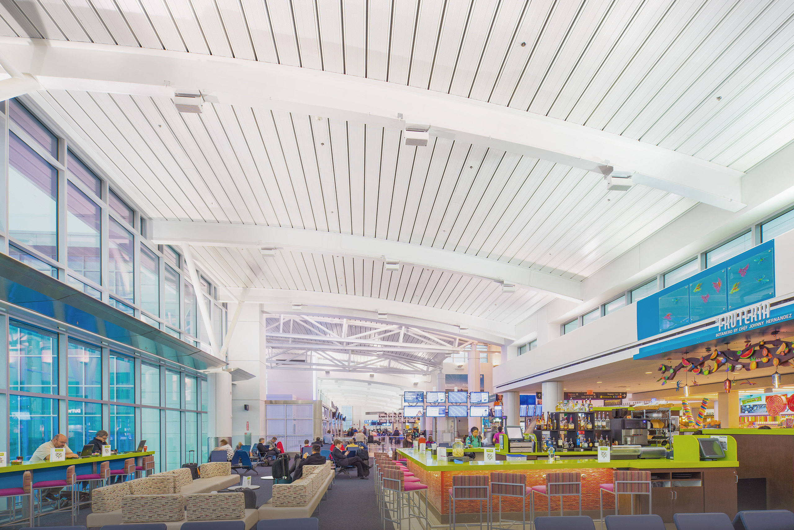 EPIC Metals Canada — Wideck structural deck ceiling in airport terminal interior, supplied by Exterior Technologies Group
